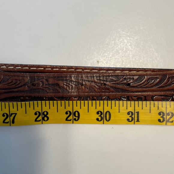 Nocona Brown Tooled Leather Belt Mens Size 30 Western Leaf Design - Picture 8 of 9